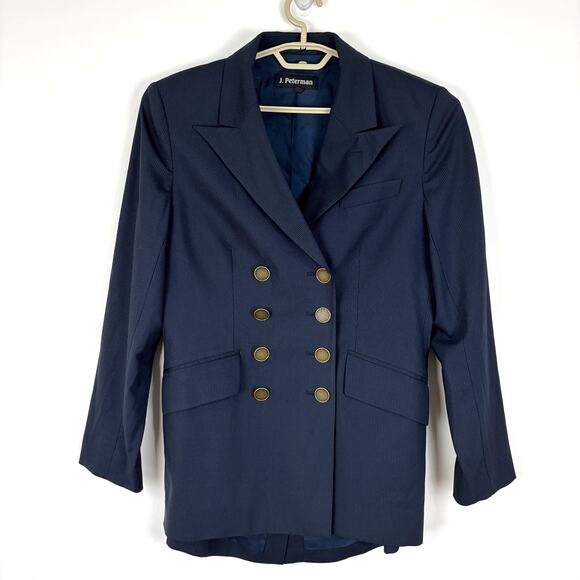 J. Peterman Vintage 90s Oversized Double Breasted Blazer 12 Wool Blend pinstripe - Picture 1 of 10